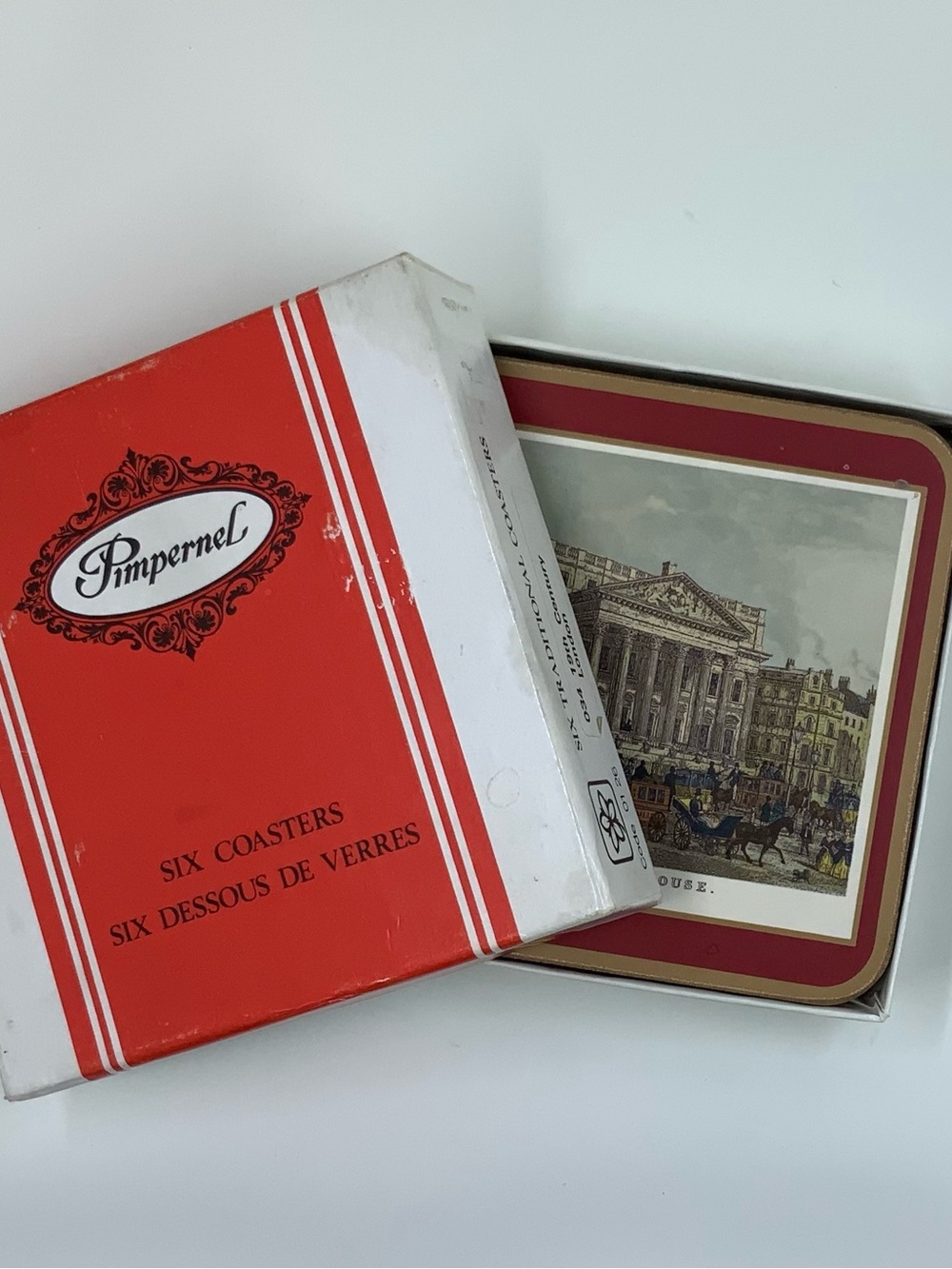 Pimpernel Red and White Printed Coaster Set with Historic Illustration